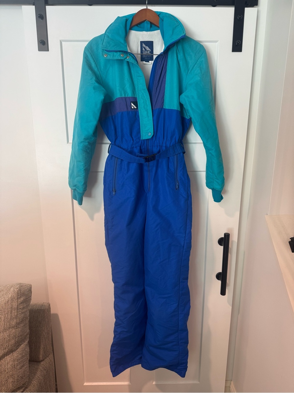 Vintage Serac Teal and Royal Blue One-Piece Ski Suit